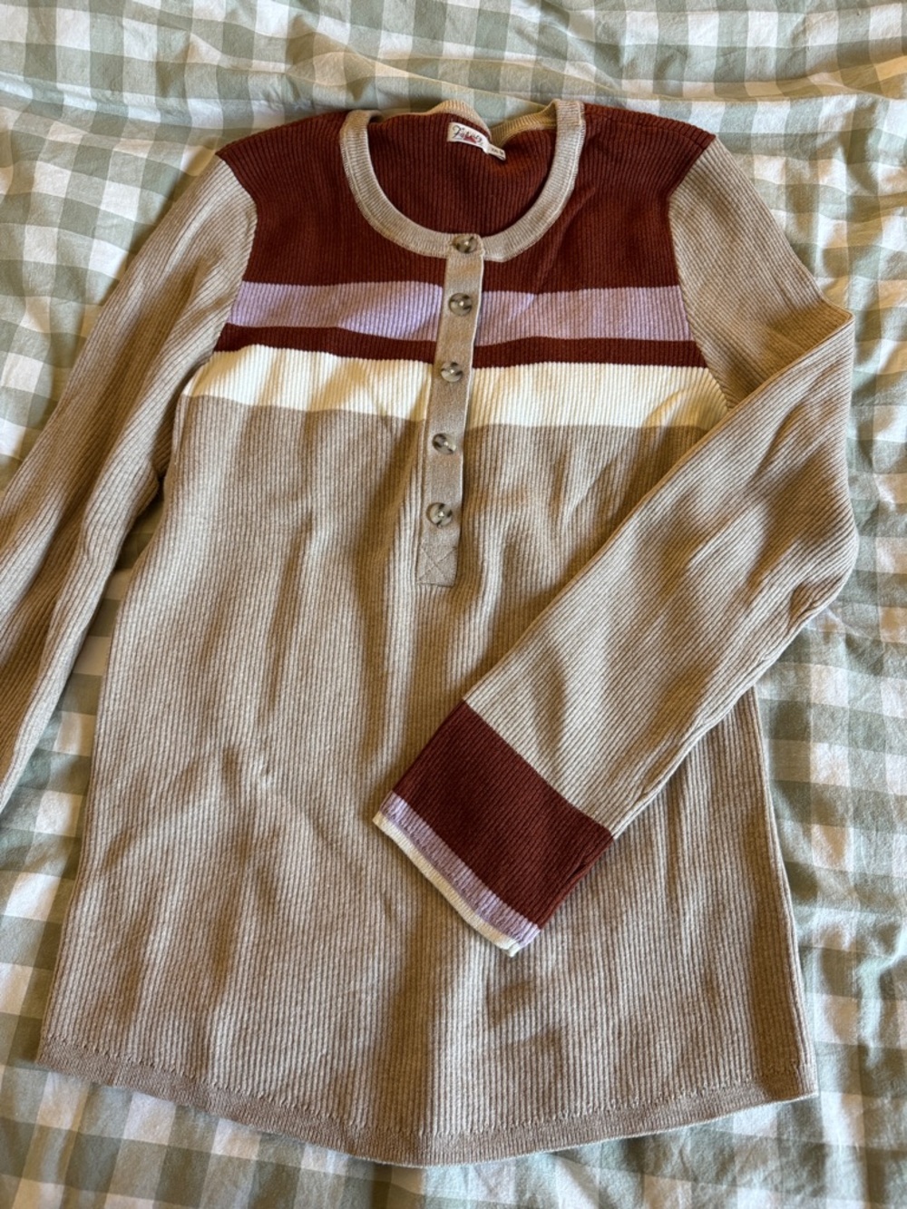 Faherty Organic Cotton & Cashmere Sweater with Rust & Lavender Stripes - Picture 4 of 7